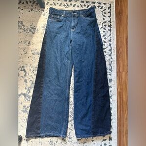 Zara Two-Tone Wide Leg Jeans in Dark and Medium Blue